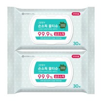 손소독물티슈 캡형 30매 1+1 항균 99.9%, 손소독물티슈 캡형 30매 1+1 항