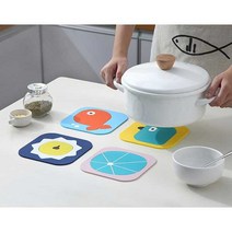 PVC 카툰 캐릭터 다용도 테이블 냄비 받침대 컵 코스터(대/소), 사자-블루(DT29)