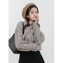 체크남방 클래식 홍콩무드 뾰족함 여성 와이드 루즈핏 겨울 가을 디자인감각 보이핏 볼륨 보라색 와이셔츠 3522528511