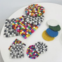 (3+1) 양모 펠트 폼폼 냄비받침 냄비받침대 티코스터 컵받침 캠핑, 3+1 냄비받침, 모던그레이 원형