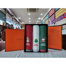 송월타올 크리스마스 수건 성탄절 선물 교회 행사 답례품 연말 송년회 2장 3장 세트답례품, 빨강&아이보리&녹색(3매세트)