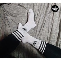 아디다스 양말 스포츠 양말 솔리드 크루삭스 여성 남성 에센셜 에브리데이 쿠션 긴양말 화이트 장목양말