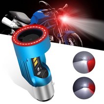 Chemini H4 LED 오토바이 헤드라이트 전구 블루 엔젤 링 하이로우 빔 DC 12V24V 범용 9003HS1 모터 할로겐 램프 화이트 6000K 1개, BA20D/H6, Red