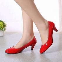 Mayfox 무광유광 에나멜 둥근코 낮은굽 미들힐 여성구두