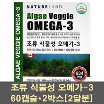 네이처랜드 식물성 그린 오메가3 오메가 EPA DHA 비타민E 비타민D 미세조류 플랑크톤 혈행개선 눈건강 기억력 임산부 키즈 어린이 영양제 보충제 캐나다, 2박스, 634mg