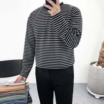 엠클로 [자체제작][당일출고] 남자 오버핏 6컬러 구김방지 링클프리 분또 스판 스트라이프 라운드 긴팔티셔츠
