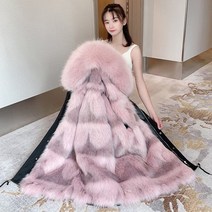 just feel!ng 탈부착 여우털 롱패딩 미디엄 슬립 밍크 라이크 안감 여자 겨울 코트 완전 따뜻한 모임복 러블리 후드점퍼