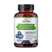 Zazzee 전체 과일 블루베리 추출물 5000 mg 강도 120 비건 캡슐 강력한 10:1 4개월 공급 비 GMO