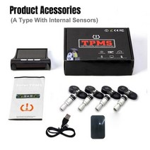 자동차 TPMS 타이어 압력 모니터링 시스템 태양광 디지털 LCD 디스플레이 자동 보안 경보 외부 센서128594, 해외배송_Internal Sensors | Black
