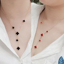 광파 오븐 레인지여성을 위한 양면 네잎 잔디 술 티타늄 스틸 목걸이 18k 변색, 01 9048E