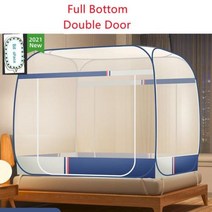 몽골텐트 행사천막 캐노피 옥상천막 여름 가정용 휴대용 모기장 무료 설치 접이식 학생 단 통기성 그물 텐트 홈 장식, milan blue2+1.5m (5개 피트) 침대