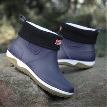 남성 레드탭 세련된 방한 털목 레인부츠 남자장화