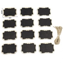 도로명주소판 건물주소 명패 12pcs 양면 나무 지울 수있는 미니 칠판 표지판 메시지 보드 매달려 문자열 diy 장식, 검은색