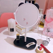 터프팅 아치형 거울 꾸미기 폼 미러 아름다움 접는 화장 숙녀 화장 화장대 데스크탑 회전, 블랙 스퀘어 베이스