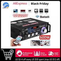 오디오 앰프 음향 600W 블루투스 앰프 2CH HIFI 오디오 스테레오 파워 USB FM 라디오 자동차 홈 시어터 리, [02] US Plug 110V
