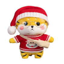 PKTOYS 귀여운 행운 건강 동물 봉제 인형 재물 장식 호랑이 인형 쿠션 생일 크리스마스 선물, 빨간색과 흰색 크리스마스 모자 크리스마스 스, 30cm 선물 상자