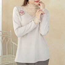 [디얼마미] 레이스 배색 티셔츠 미시옷 빅사이즈 엄마옷 중년 여성 마담