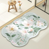 욕실매트 꽃무늬 플라워 규조토 대형 주방매트 80x50cm 발매트 레터링러그 용품 일러스트러그, 80x50컬러플