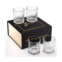 정품 JOWLOT 위스키 안경 세트 4 10온스 크리스탈 구식 유리(남성용 고급 선물 상자 포함) 홈 바에서 버번 스카치 칵테일을 마시는 여성용