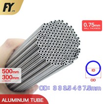알루미늄 각관 파이프 두께 직선 길이 원형 합금 얇은 벽 튜브, 외경 6 x 내경 4.5mm, 500mm, 1개