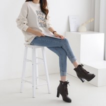 런슈즈 천연가죽 레이스업 미들힐 여성 앵클 워커힐 7cm