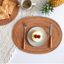 라탄 티코스터 컵 찻잔 나무 받침 테이블 매트 트레이 받침대, 원형16cm