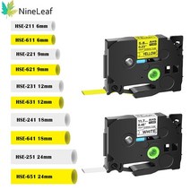라벨 프린터 바코드 미니 네임 스티커 넘버링 기 블루투스 휴대용 출력 인쇄 Nineleaf 69121824mm 열 수축 튜브 테이프 형제 hse-211 호환 24 221 231, 노란색 바탕에 검은색, 6mm