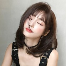 가발 여단발 앞머리 둥근 얼굴 보보 이너클 풀커버 어깨머리, 초콜릿 컬러 40Cm