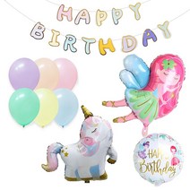 올리브파티 요정 유니콘 풍선 가랜드 생일파티 용품 세트, 혼합색상