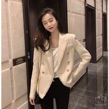 노카라트위드자켓 반코트 크롭 헤링본자켓 금장단추 화이트