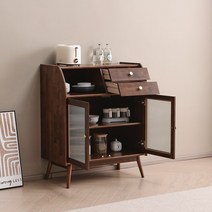 무인 양품 그릇장 카페 커피 원목 장 옛날 엔틱 수납, 호두 3개의 문