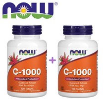 (1+1) 나우푸드 비타민C 1000 mg 비건 아스코르빈산 로즈힙 분말 함유 서방정 100 타블렛 2팩