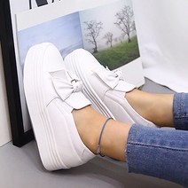 힐슈빌 편안한 베이직 키높이 통굽 리본 슬립온 브렌지