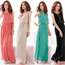 비바올리 실루엣 쉬폰 롱 원피스 4컬러 속치마 있음