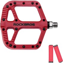 ROCKBROS 산악 자전거 페달 나일론 복합 베어링 9/16 MTB 와이드 플랫 플랫폼 레드, 기본, 1개