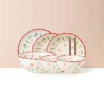 LOVFIR 튤립 도자기 식기 세트 물결 가장자리 밥그릇 국그릇 접시 6인 식기세트 22p, 핑크색, 2인 식기세트 8p