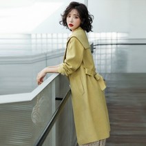 DAPANDA 옐로 봄 트렌치코트 2021 하프코트 올봄 유행 여성코트 봄가을