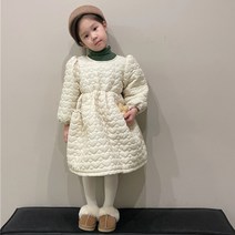누비 누빔 원피스 두껍고 따뜻한 퍼프 슬리브 공주 드레스 여아용하트 패딩 겨울 27 세 아동용
