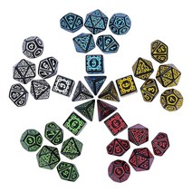 Poludie 야광 DND 주사위 트 다면체 35개 가죽 가방 1개 던전 앤 드래곤용 빛나는 D&D 주사위 RPG MTG 테이블 게임용(트/빛나는 35개), 5sets/35pcs Druid Dice