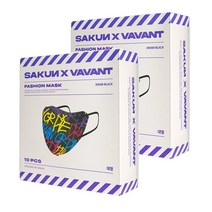 사쿤X바반트랩 2단 패션마스크 드로우 블랙 대형 10매입X2박스, 20매