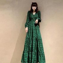 플라워 패턴 꽃무늬 롱 원피스 긴팔 드레스 여성 길이 꽃 튜닉 프렌치 스타일 라인