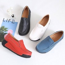 여성 가죽 키높이 통굽 슬립온 단화 (5.5cm) (3color)