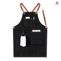 데님 앞치마 스트랩 턱받이 바리스타 바텐더 바베큐 요리사 유니폼 작업복, 01 A