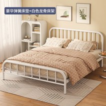 케이로 철제 침대프레임 틀 스프링 매트리스 싱글 더블 심플한 침대 매트 원룸 싱글침대 더블침대, 문라이트화이트고급스프링매트리스+용골침대보드