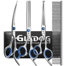 GLADOG 전문가용 5 in 1 강아지 그루밍 가위 세트 안전 라운드 팁 날카롭고 내구성이 뛰어난 고양이용 반려동물 그루밍 가위, Blue 5 in 1
