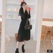 가바바 여성 원피스 고급스러운 주름 쉬폰 긴팔 롱원피스 G48979
