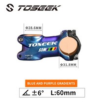 자전거 스템 Toseek wcs mtb 도로 줄기 핸들 바 31.8mm 사이클링 액세서리 알루미늄 합금 현혹 파란색에서 보라색, 6도 60mm