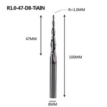 우드조인트 다목적우드조인트 조인트라우터 조립식판넬 조립식나무 샌드위치 텅스텐 솔리드 카바이드 엔드 밀 4mm 6mm 8mm 볼 노즈 테이퍼 엔드 밀 라우터 비트 CNC 164, R1.0-47-D8-TiAlN