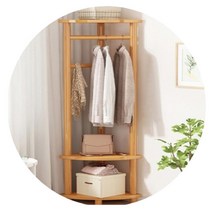 옷걸이 모서리 공간활용 대나무 선반 3단행거(A 네츄럴)