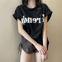 감성갤러리 프렌치 소매 롤업 루즈핏 반팔 티셔츠 레터링티셔츠 박스티 오버핏 롱티셔츠 E-C073